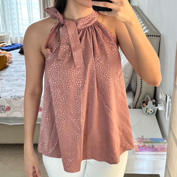 New Look Tops - New look pink printed satin top with tie neck in size Uk6